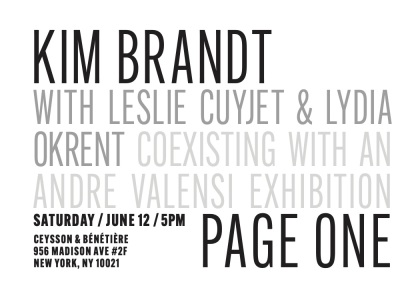 PAGE UN : Kim Brandt avec Leslie Cuyjet & Lydia Okrent